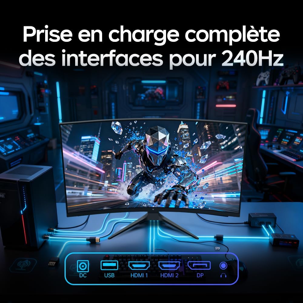 Monitor Gaming Curvo KTC de 32 Pulgadas 240Hz | FHD | 1ms MPRT | Panel VA 1500R | HDR10 | Contraste 5000:1 | AMD FreeSync, Flicker-Free | sRGB 128% Gama de Colores Amplia | HDMI/DP | VESA | H32C5