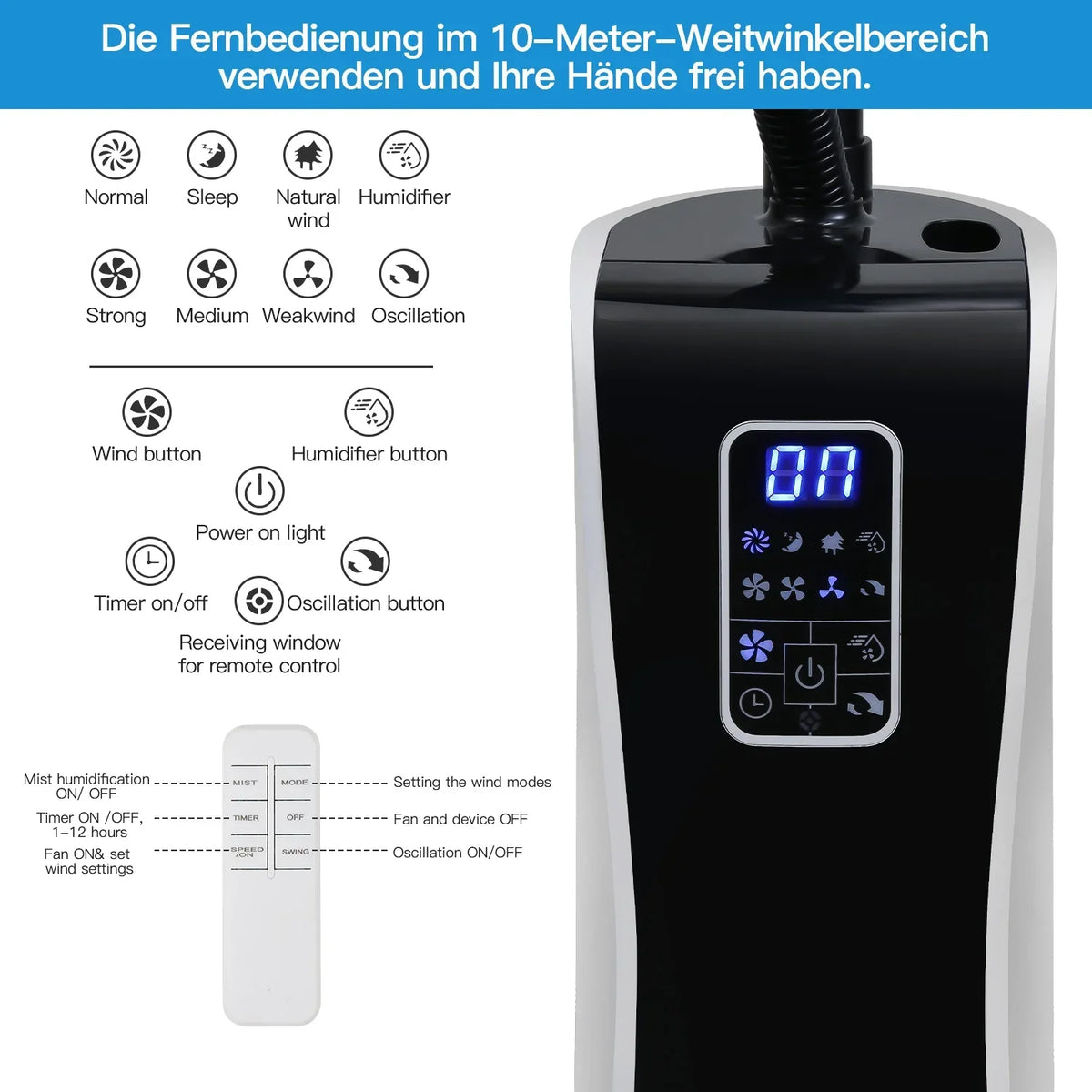 Ventilador de pie Sonnewelt con refrigeración por agua y nebulizador ultrasónico