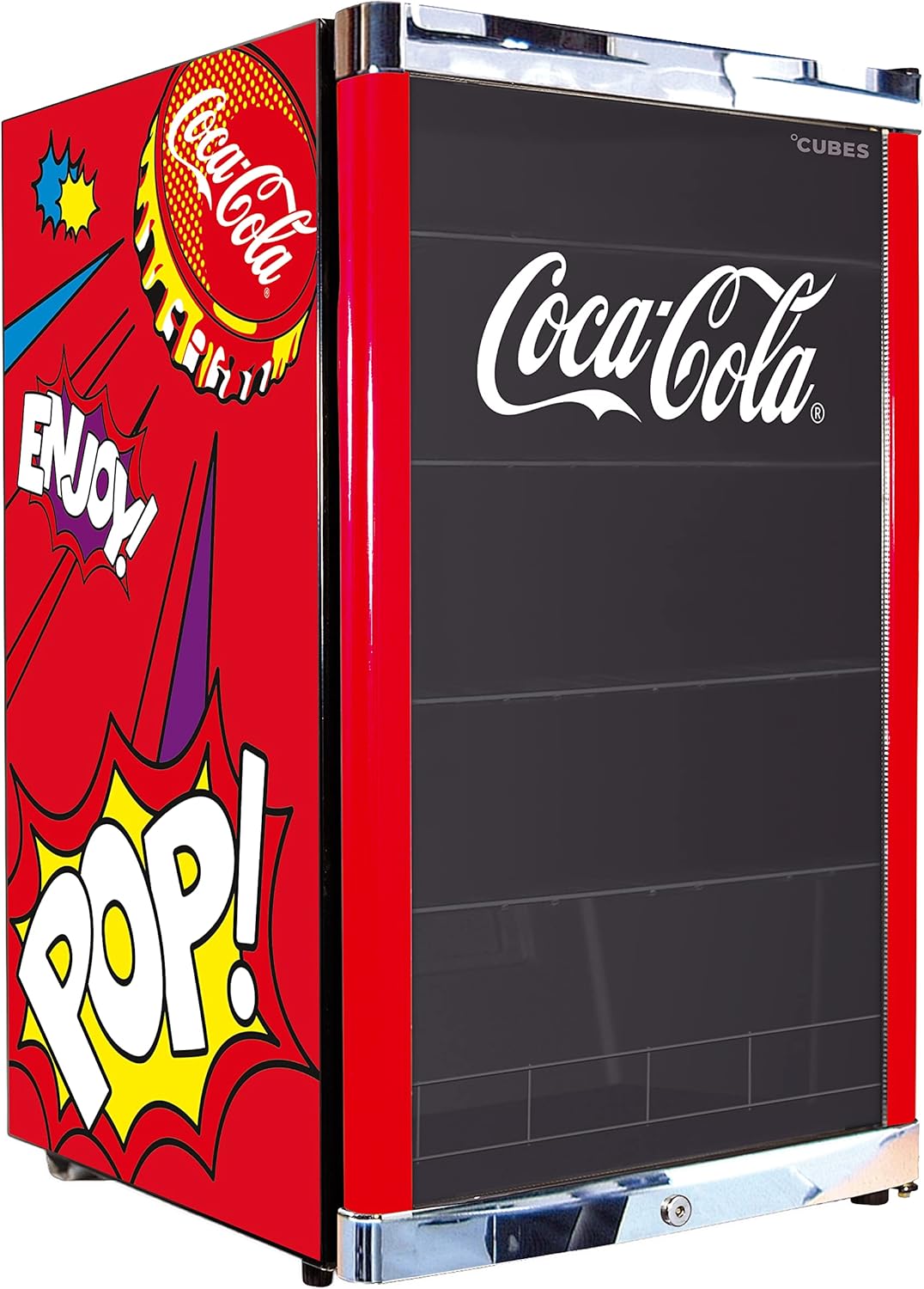 Nevera Coca-Cola PopArt °CUBES 115 L, refrigerador de bebidas grande con puerta de cristal, perfecto para fiestas y uso comercial, eficiencia energética, 84,5 cm de altura, 104 kWh/año - refrigerador de botellas grande