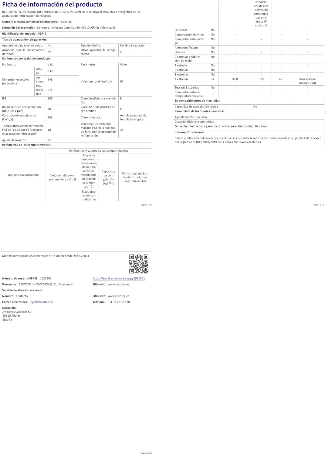 Cecotec Zamrażarka Szafa 97 L Bolero CoolMarket TF 97 Stal nierdzewna. Klasa energetyczna E, Kompaktowa konstrukcja, drzwi odwracalne, 3 szuflady, wymiary 55,1 x 57,5 x 83,5 cm, Kolor nierdzewna