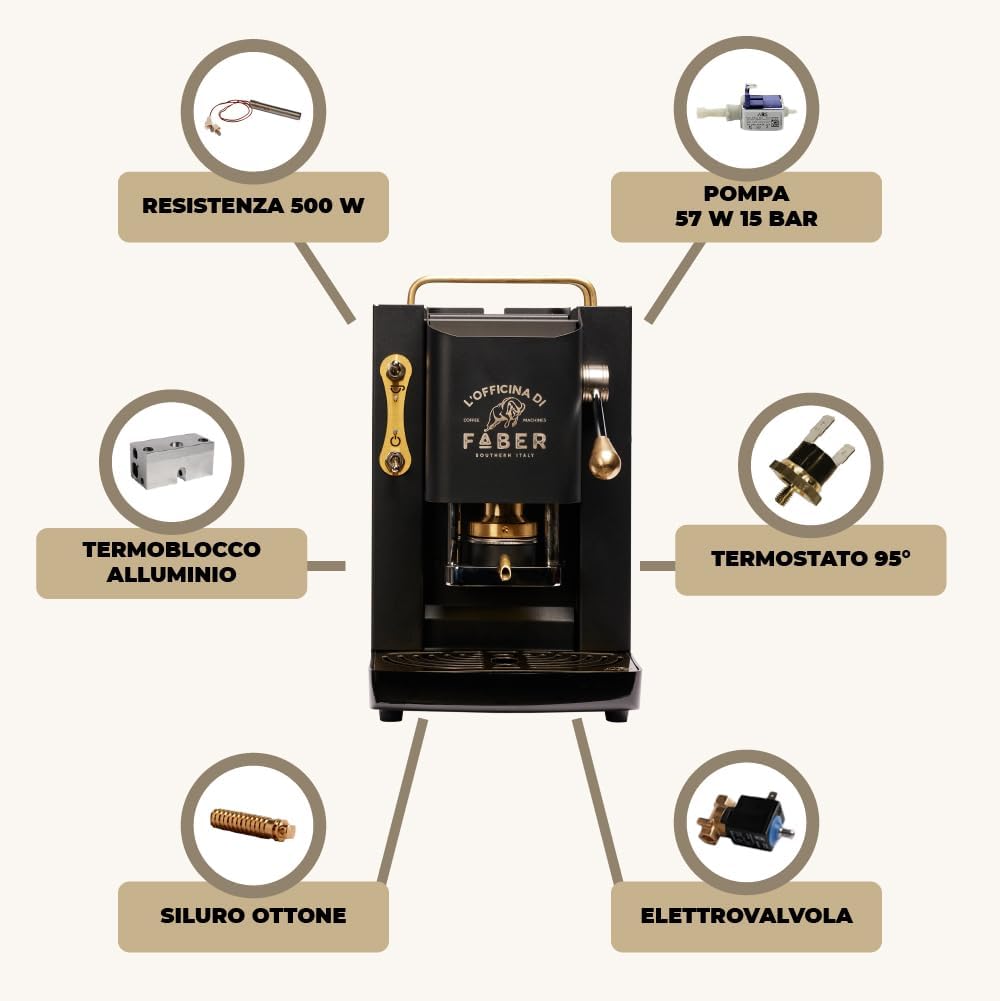 Cafetera Faber PRO Total Deluxe de latón, papel ESE de 44 mm, 1,3 litros, (blanco)
