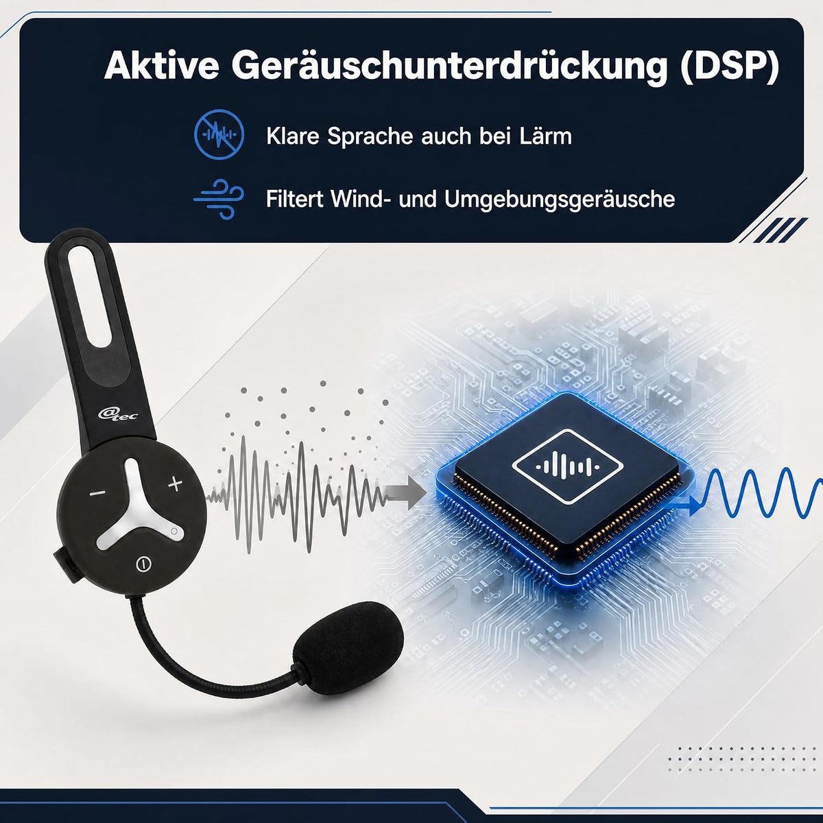 @tec BuddyChat Duo, intercomunicador para auriculares, set de 2 unidades, sistema de intercomunicación Bluetooth 3.0, alcance de hasta 1 km, cancelación de ruido DSP, resistente al agua y al polvo