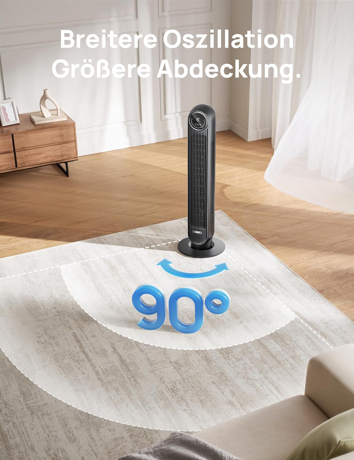 Ventilador de torre Dreo para dormitorio, velocidad de 7,6 m/s, ventilador de pie silencioso de 20 dB, ventilador oscilante de 90° con 4 velocidades, 4 modos, temporizador de 8 h, Nomad One, negro