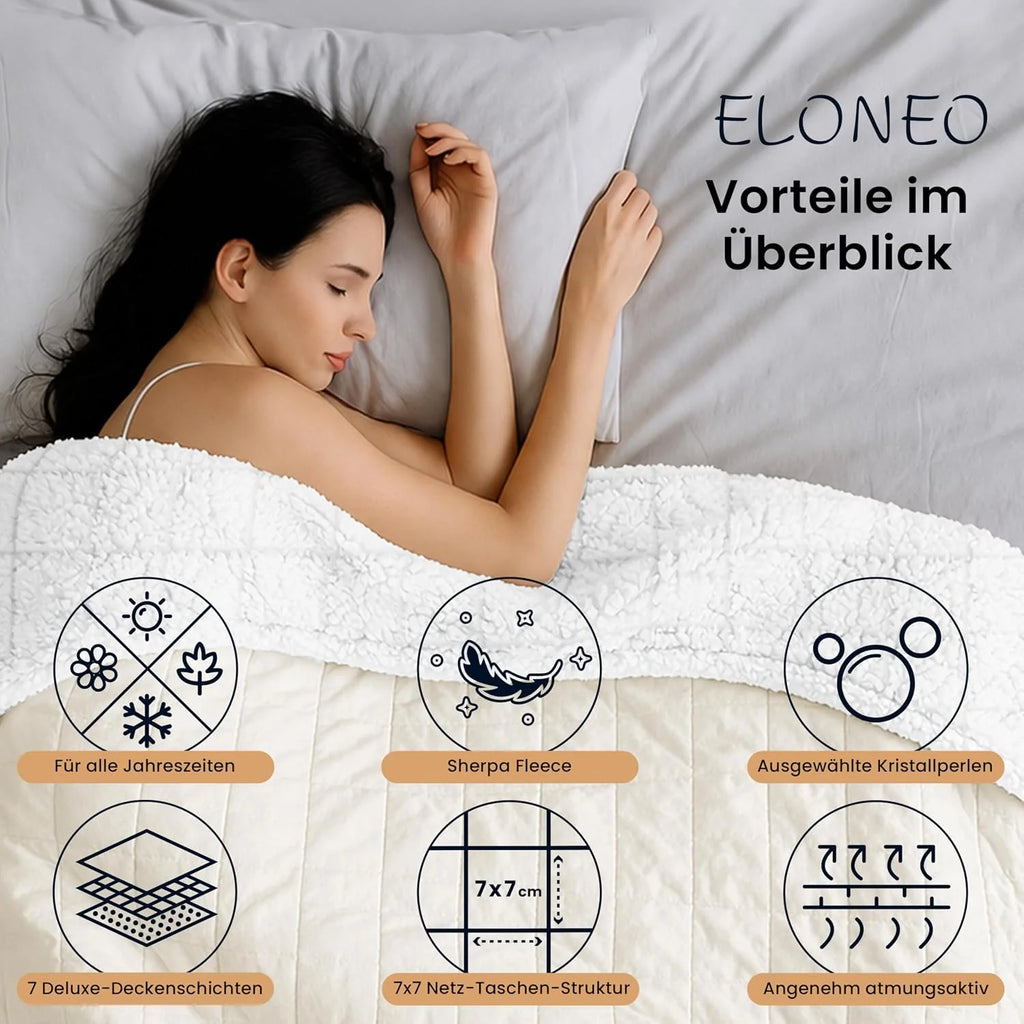 ELONEO koc obciążeniowy Sherpa Fleece 200x200 cm z 11 kg, certyfikowany Oeko-Tex, koc obciążeniowy, koc relaksacyjny i koc przeciwstresowy, biały