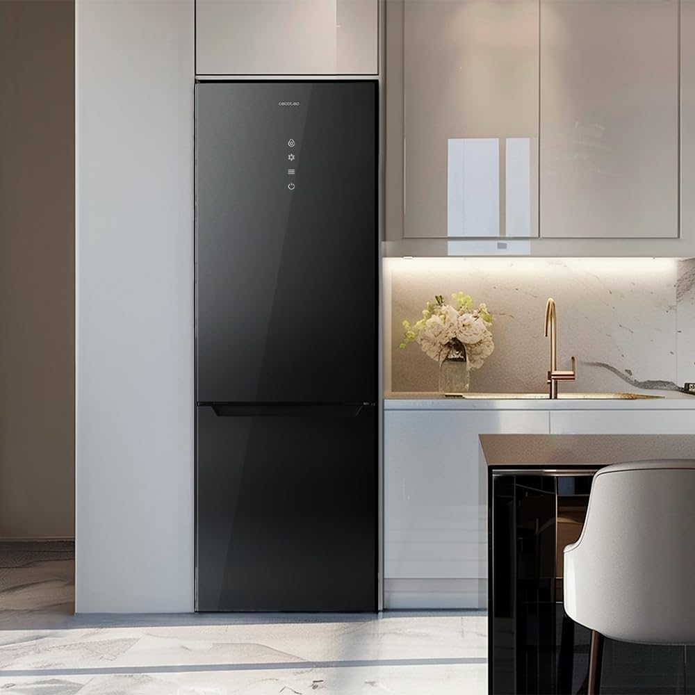 Frigorífico combi Cecotec Bolero CoolMarket Combi 356 Grey Glass E. Frigorífico gris, 356L, Total No Frost, clase E, MultiAirFlow, Fast Cooling, Fast Freezing, modo vacaciones.
