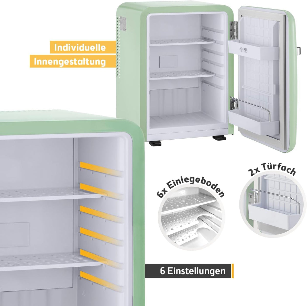 TZS First Austria - Mini nevera retro 40L - Silenciosa - Minibar vintage para dormitorio y oficina - menta