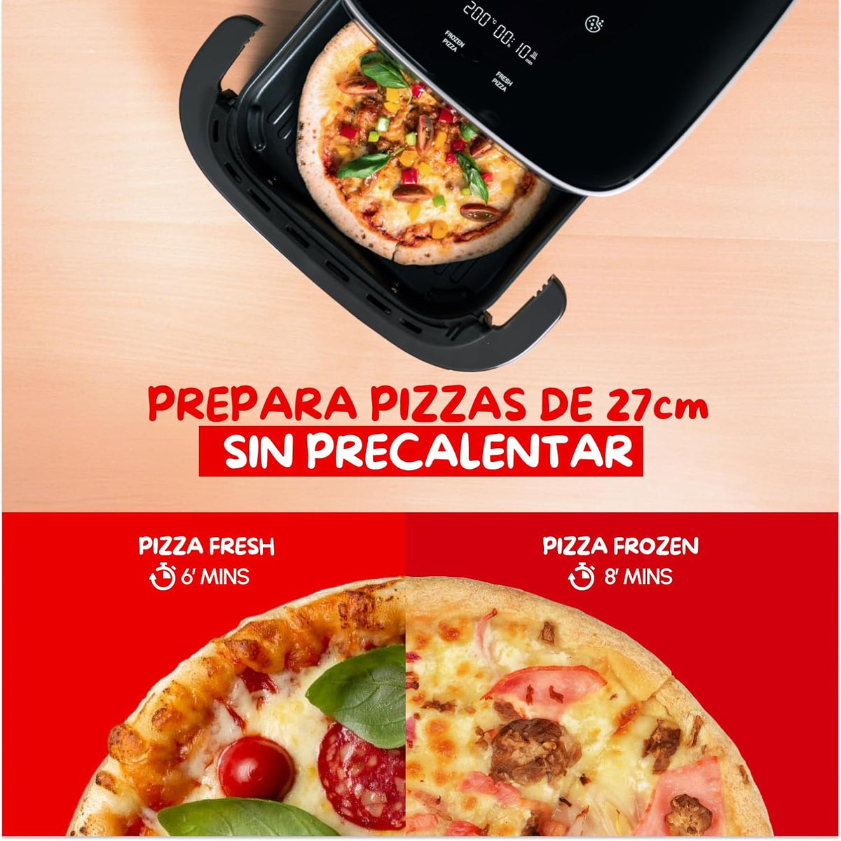 Moulinex Freidora de Aire Easy Fry XL Surface, 2200 W, doble resistencia, cocción uniforme, cesta ancha, 10 programas automáticos, horno para pizzas, diseño compacto, ventana de visualización, AL4018