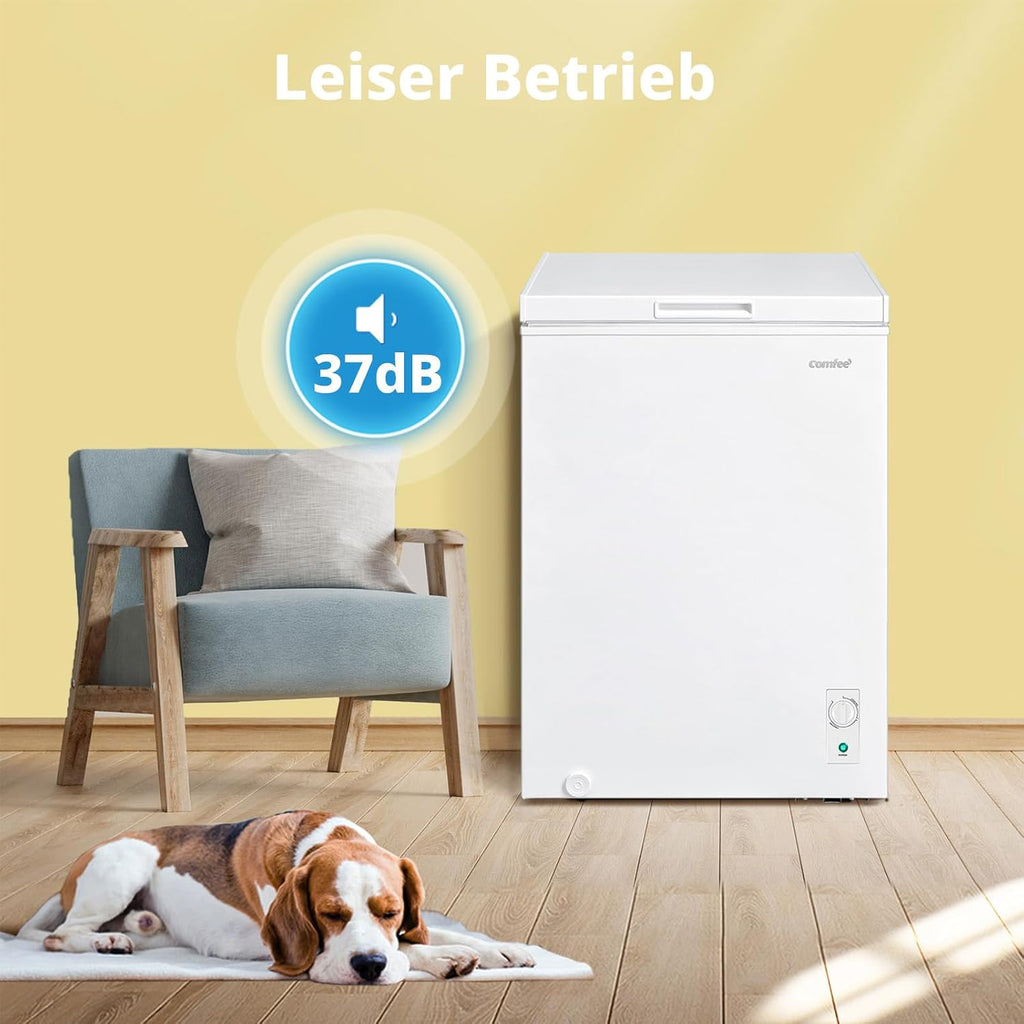 Congelador horizontal Comfee 198L, silencioso 37 dB, congelación de 4 estrellas, conversión de refrigeración/congelación (1–10°C / -24––12°C), congelación rápida de 24h 9kg, compresor inverter de ahorro energético, interior de aluminio