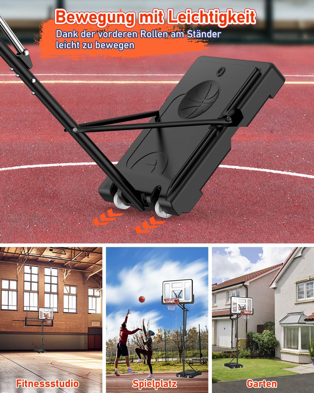 Canasta de baloncesto para exterior, ajustable en altura de 145 a 305 cm, tablero de 110x75 cm, con saco de lastre, soporte LM052