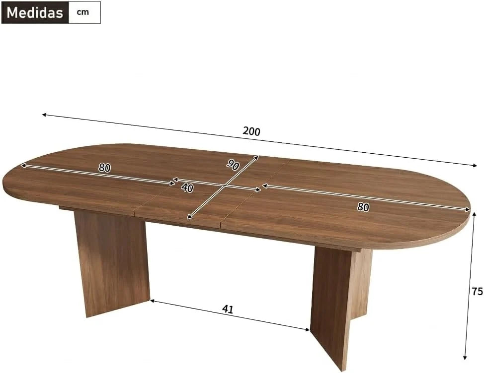 Okrągły stół do jadalni wysuwany 160/200 x 90 x 75 cm, wysuwany stół do jadalni, stół kuchenny, dla 6-8 osób, do kuchni, salonu (kolor drewna orzecha włoskiego, 160/200 x 90 x 75 cm)