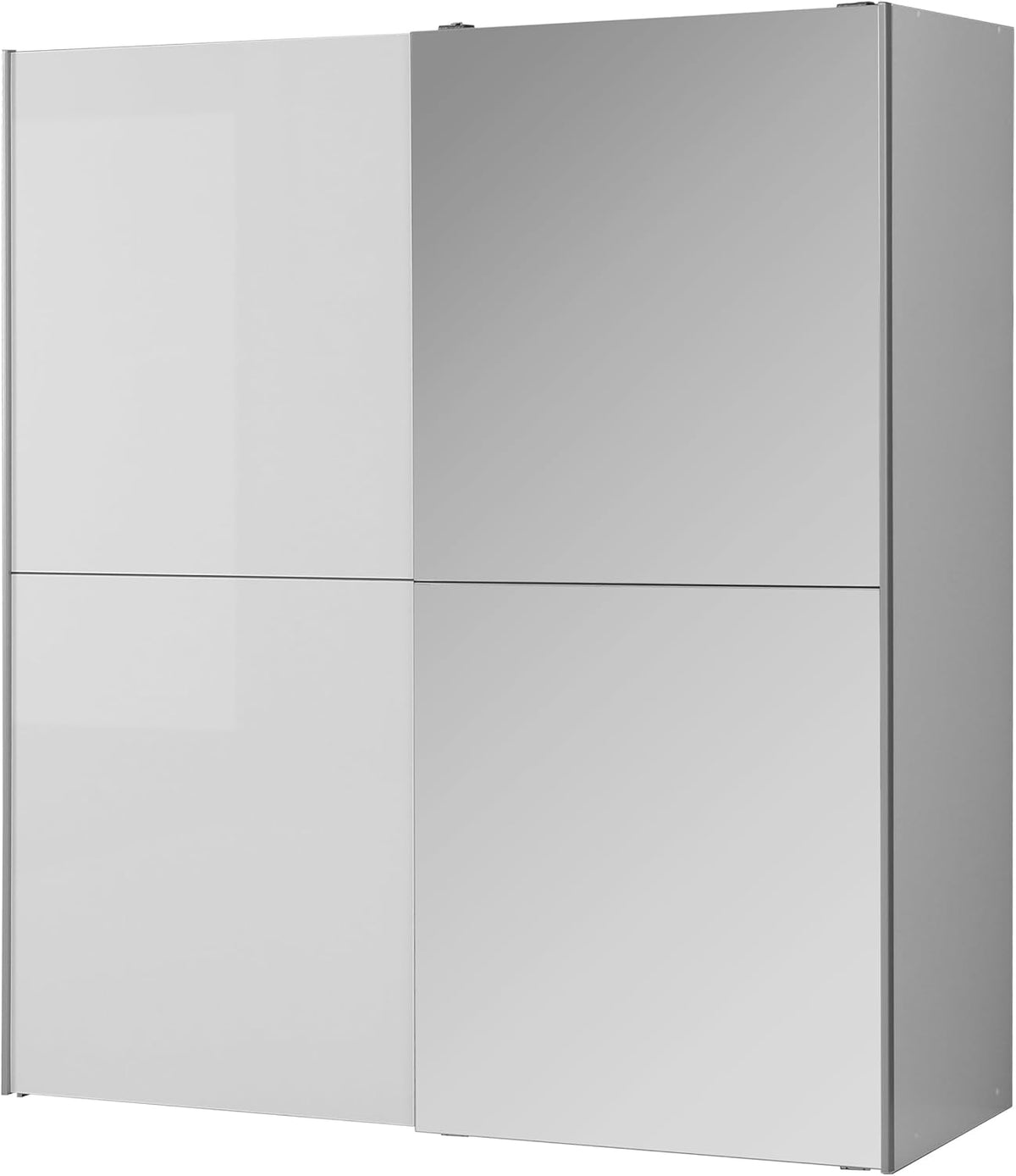 Armario Forte KAIKAIS 170, moderno armario de puertas correderas, 2 puertas, espejo, dormitorio, aglomerado de madera, blanco alto brillo, 170,3 cm de ancho x 190,5 cm de alto x 61,2 cm de profundidad
