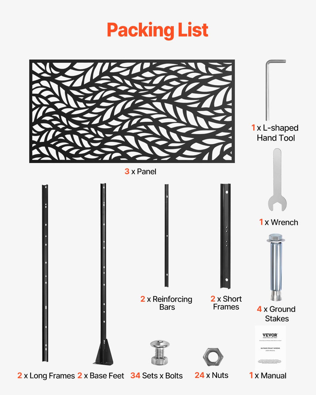 VEVOR Biombo, 120x50,8x183 cm, paredes y paneles de privacidad para exteriores, separador de ambientes independiente con soporte, divisor decorativo para balcón, terraza, interiores, negro