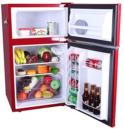 Frigidaire EFR840-RED Mini refrigerador retro de 3.2 pies cúbicos, color rojo, 2 puertas, con destapador lateral