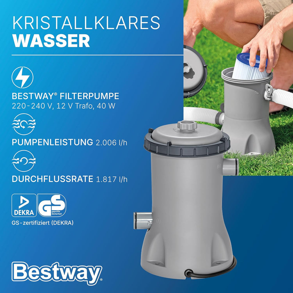 Set de piscina elevada  Bestway® Steel Pro MAX™ con bomba de filtrado, Ø 366 x 122 cm, gris claro, redonda