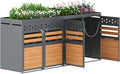 Cubo para 4 contenedores de basura, revestimiento con techo ajardinado para cubos de 120-240 litros, puertas con cerradura, caja de almacenamiento para jardín de acero galvanizado inoxidable, antracita, 264 x 80 x 125 cm