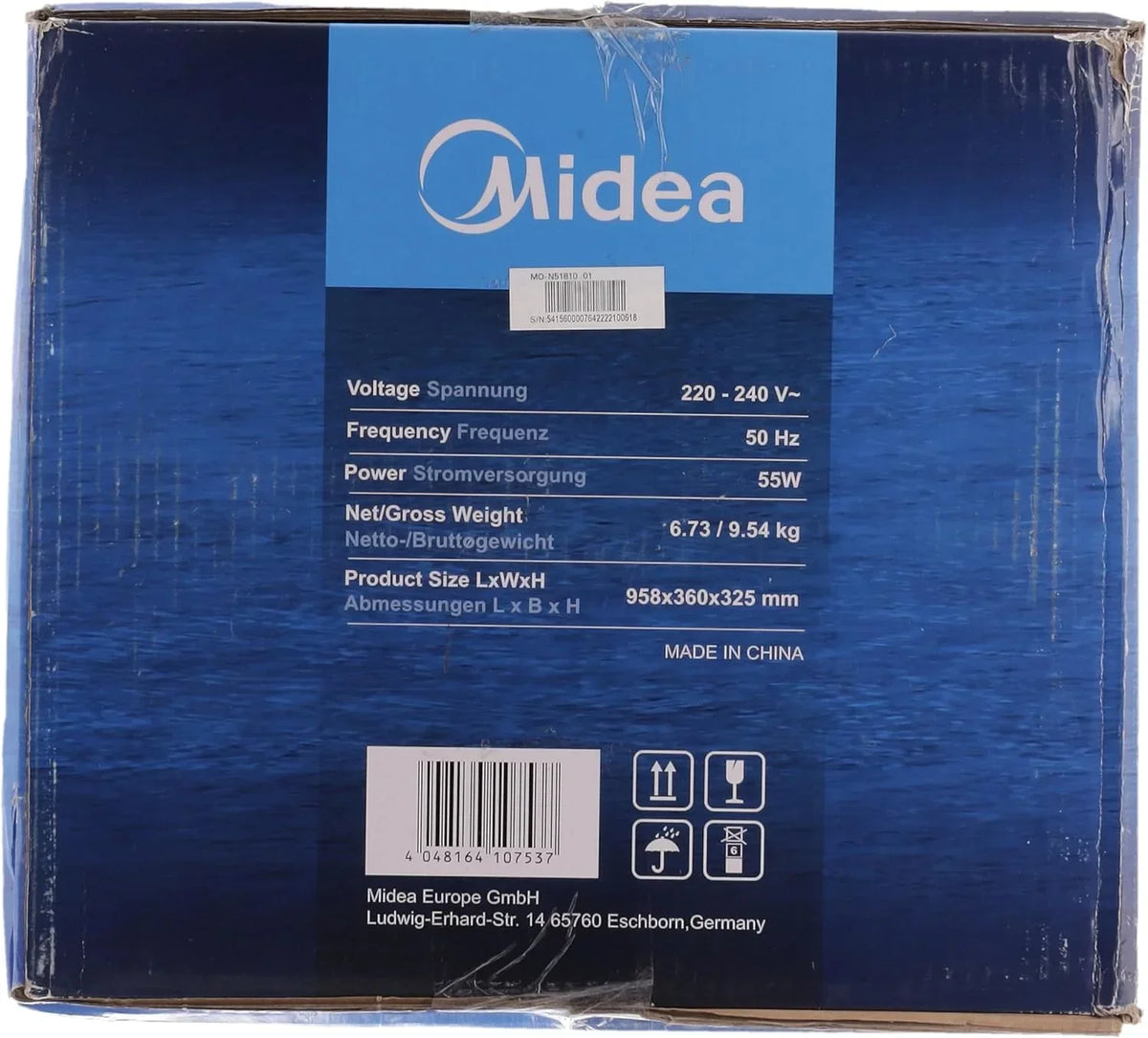 Enfriador de aire Midea con refrigeración por agua, aire acondicionado portátil, ventilador con depósito de 5 L, humidificador e ionizador, aire acondicionado sin tubo de escape, 355 m³/h, ventilador con mando a distancia, 55 W, blanco