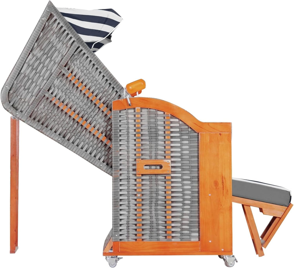 Strandkorb Hanse Ostsee 2,5 plazas Klassik XXL, 160 cm de ancho - Reclinable, ya montado, incluye ruedas para strandkorb, ideal para el hogar, balcón y terraza
