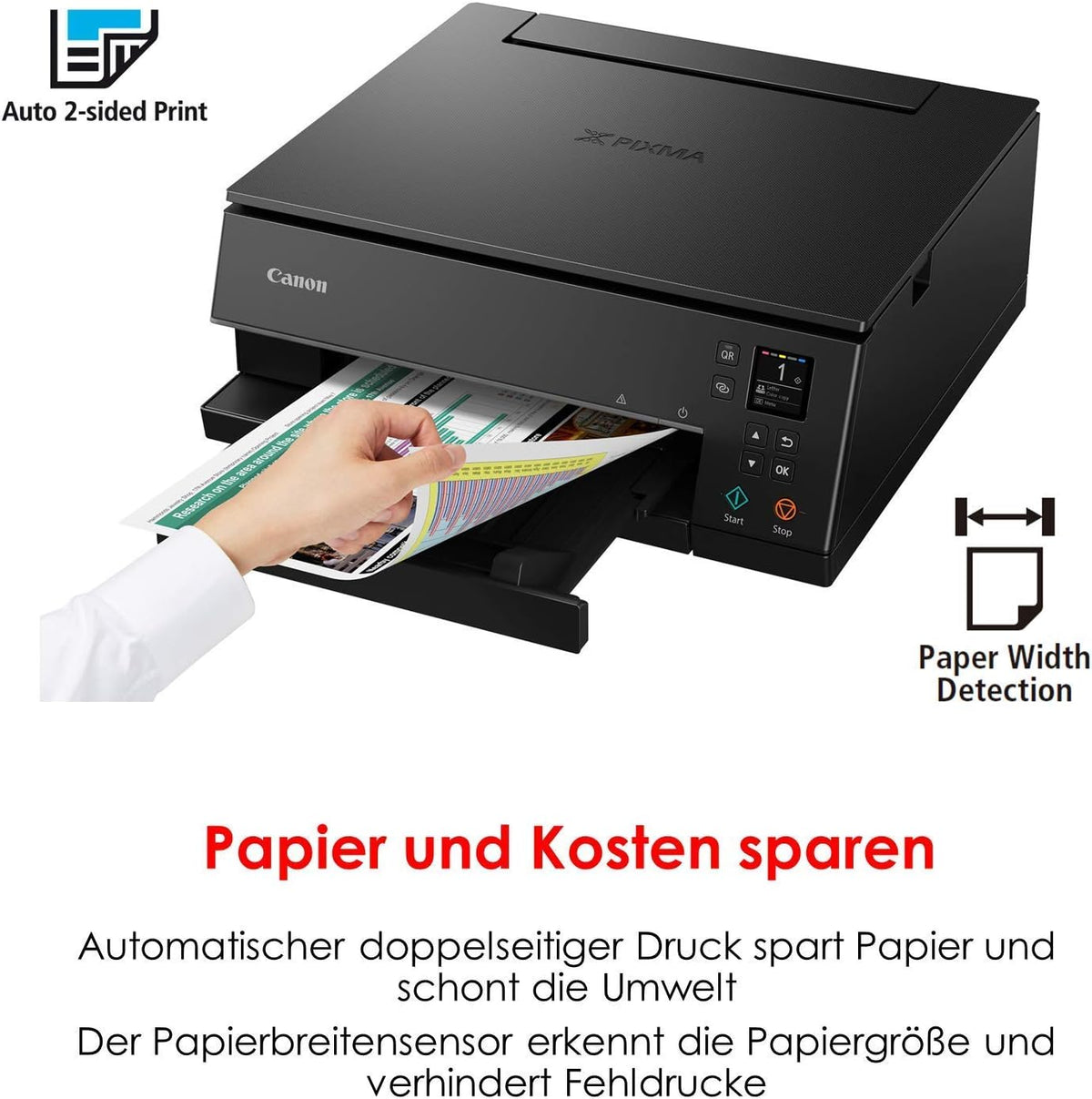 Impresora multifunción de inyección de tinta a color Canon PIXMA TS6350a DIN A4 (impresora fotográfica, escáner, copiadora, OLED, 4.800x1.200 ppp, USB, WLAN, 5 tintas independientes, impresión a doble cara, 2 bandejas de papel), negro