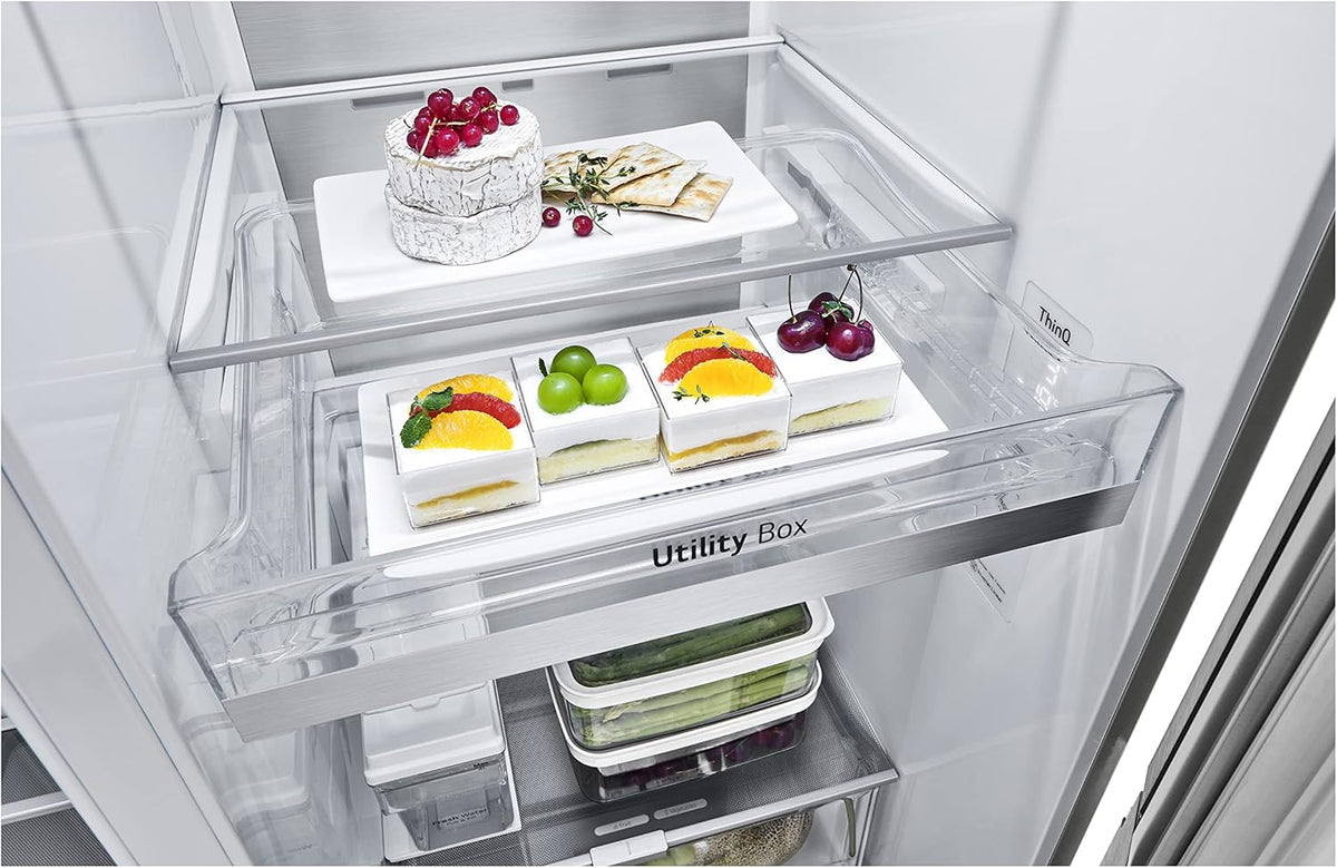 Frigorífico Side by Side LG GSGV81PYLL, Clase E, 635 L, Instaview, frigorífico con congelador, dispensador de hielo, hielo picado y agua, Total NoFrost, compresor Smart Inverter, Wi-Fi