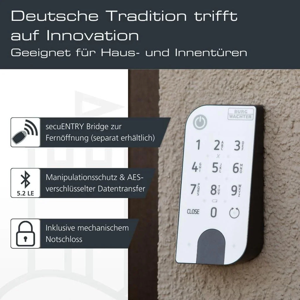 BURG-WÄCHTER Cerradura electrónica para puerta ENTRYeasy 7601 PIN, cilindro, teclado, aplicación, código PIN, llave inalámbrica, negro, acero inoxidable