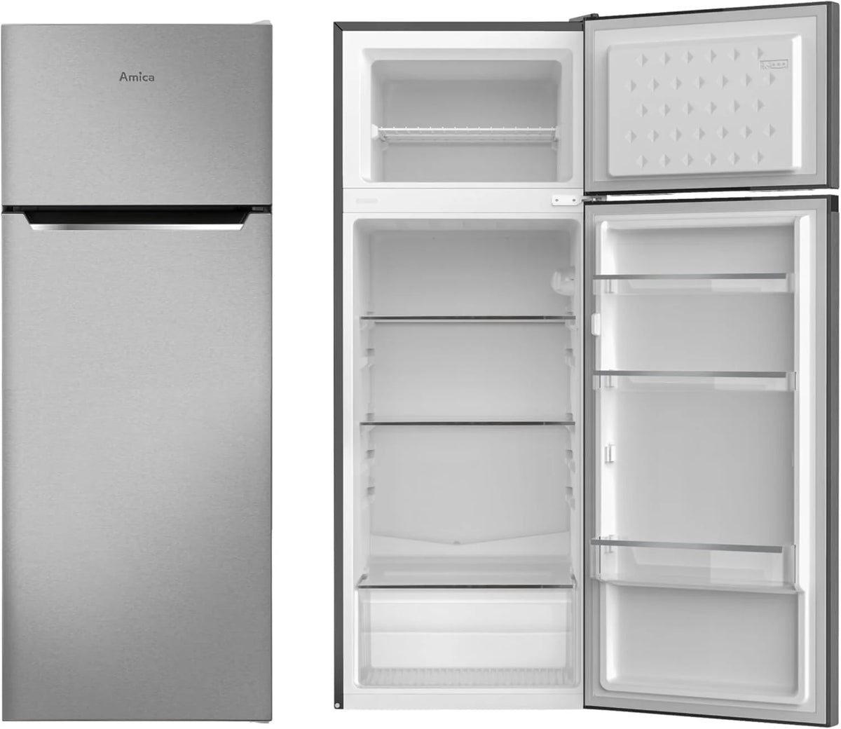 Amica DT 374 160 E lodówko-zamrażarka/wysokość 144 cm/pojemność użytkowa 211 l/wygląd stali szlachetnej