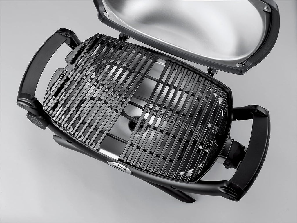 Barbacoa eléctrica Weber Q1400, superficie de cocción de 43 x 32 cm, barbacoa portátil, rejilla de cocción de hierro fundido vitrificado dividida en 2, tapa y cuerpo de aluminio fundido - Gris oscuro (52020079)