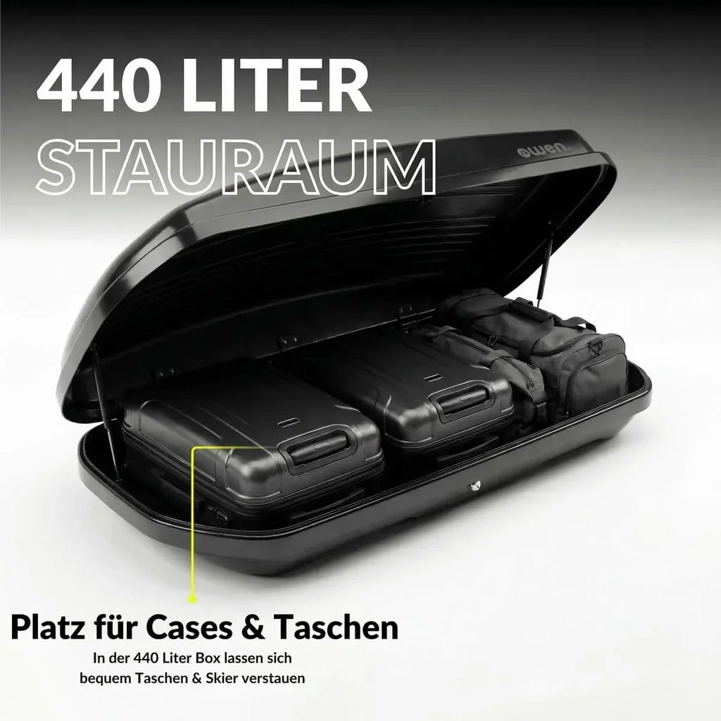 Cofre de techo Owen de 440 litros de volumen, portaequipajes de techo con capacidad de 440 L para viajes largos en coche y vacaciones