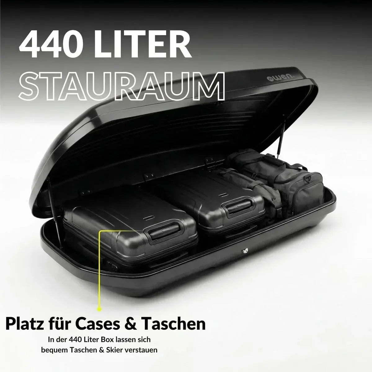 Cofre de techo Owen de 440 litros de volumen, portaequipajes de techo con capacidad de 440 L para viajes largos en coche y vacaciones