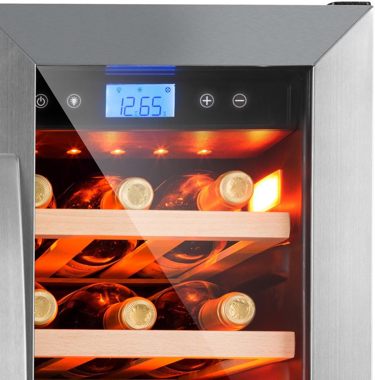Klarstein Vinovilla Duo42, Bodega climatizada, Refrigerador de bebidas, Volumen: 126 L, 2 x 5 estantes de madera, Iluminación interior LED en 3 colores seleccionables, 2 zonas de enfriamiento, negro