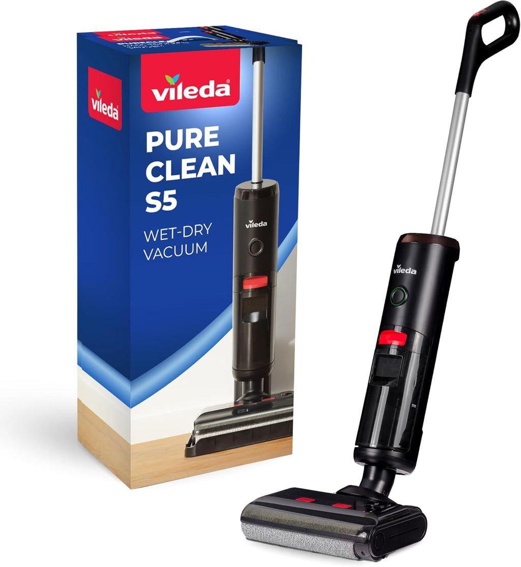 Vileda PureClean S5, Aspiradora y Fregadora Inalámbrica, Aspiradora en Seco y Húmedo, Limpiador de Suelos Inteligente Inalámbrico, Autolimpiable y Ligero, Larga Duración