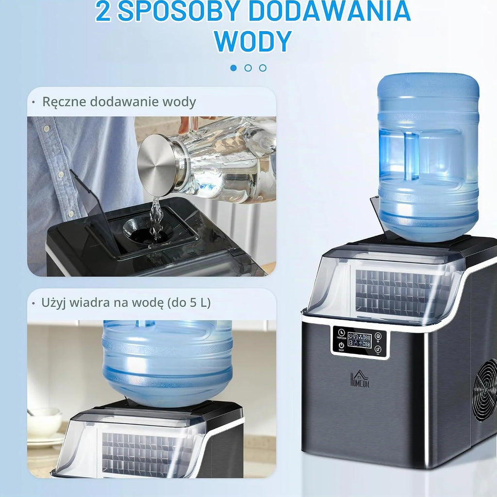 HOMCOM Kostkarka do lodu nierdzewna 24 kostki w 14-18 min Czarna
