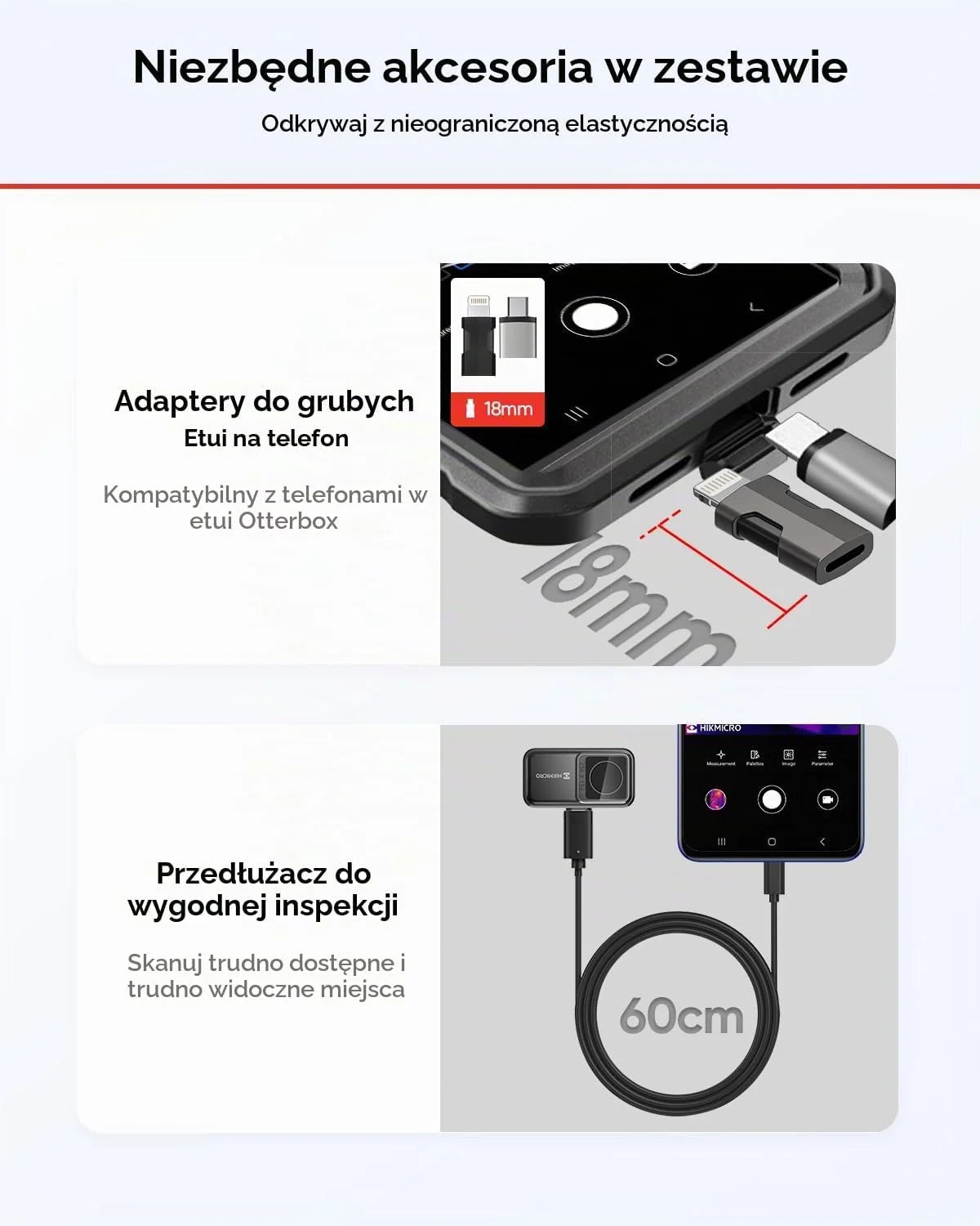 HIKMICRO Kamera termowizyjna MiniE - iOS/Android, rozdzielczość IR 96x96, ulepszenie obrazu SuperIR 192×192, 25Hz, na telefon/tablet, nagrywanie wideo, USB-C/Lightning (obsługuje iPhone 15/16)