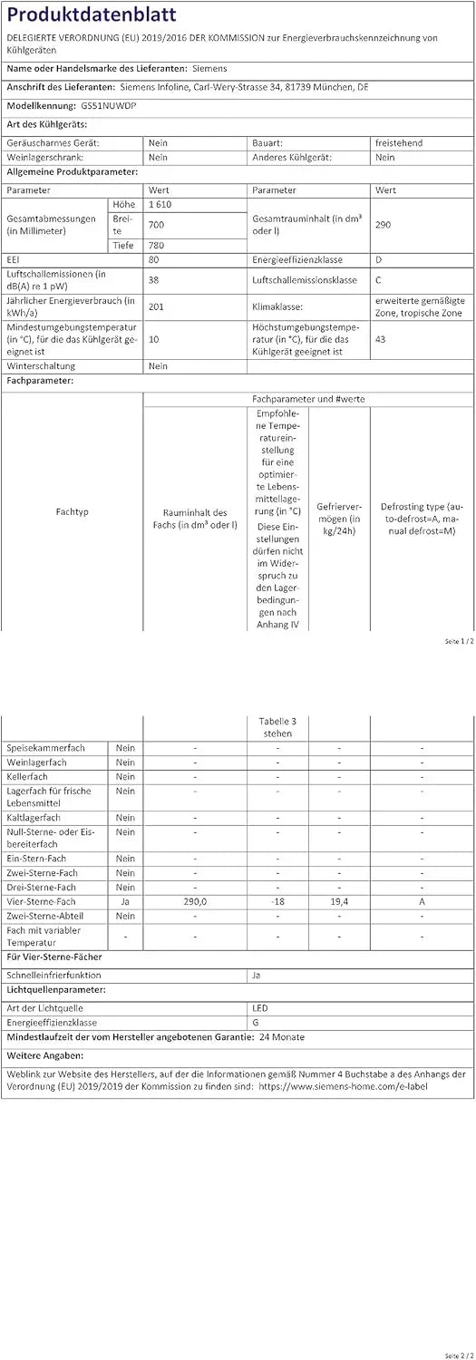 Congelador Siemens GS54NAWCV iQ500, 176 x 70 cm, 327 L, noFrost nunca más volver a descongelar, bigBox espacio para alimentos congelados grandes, varioZone estantes y cajones de cristal flexibles, Blanco