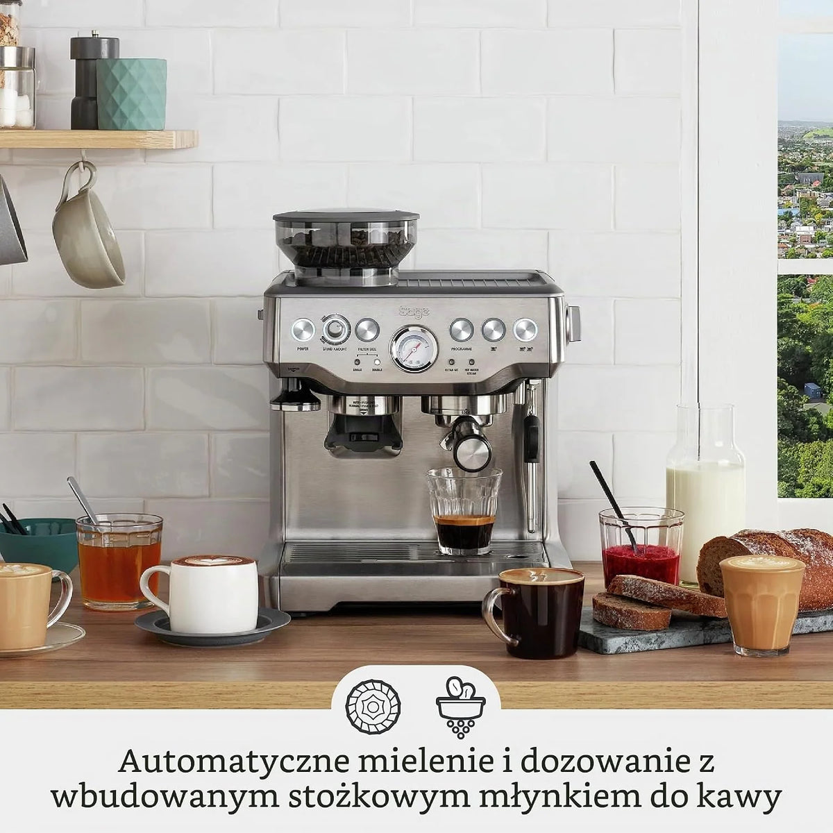 Sage - The Barista Express - Ekspres do kawy z ręcznym spieniaczem mleka - Automatyczne mielenie, indywidualna pianka mleczna - Szczotkowana stal nierdzewna, dzbanek do mleka z regulacją temperatury