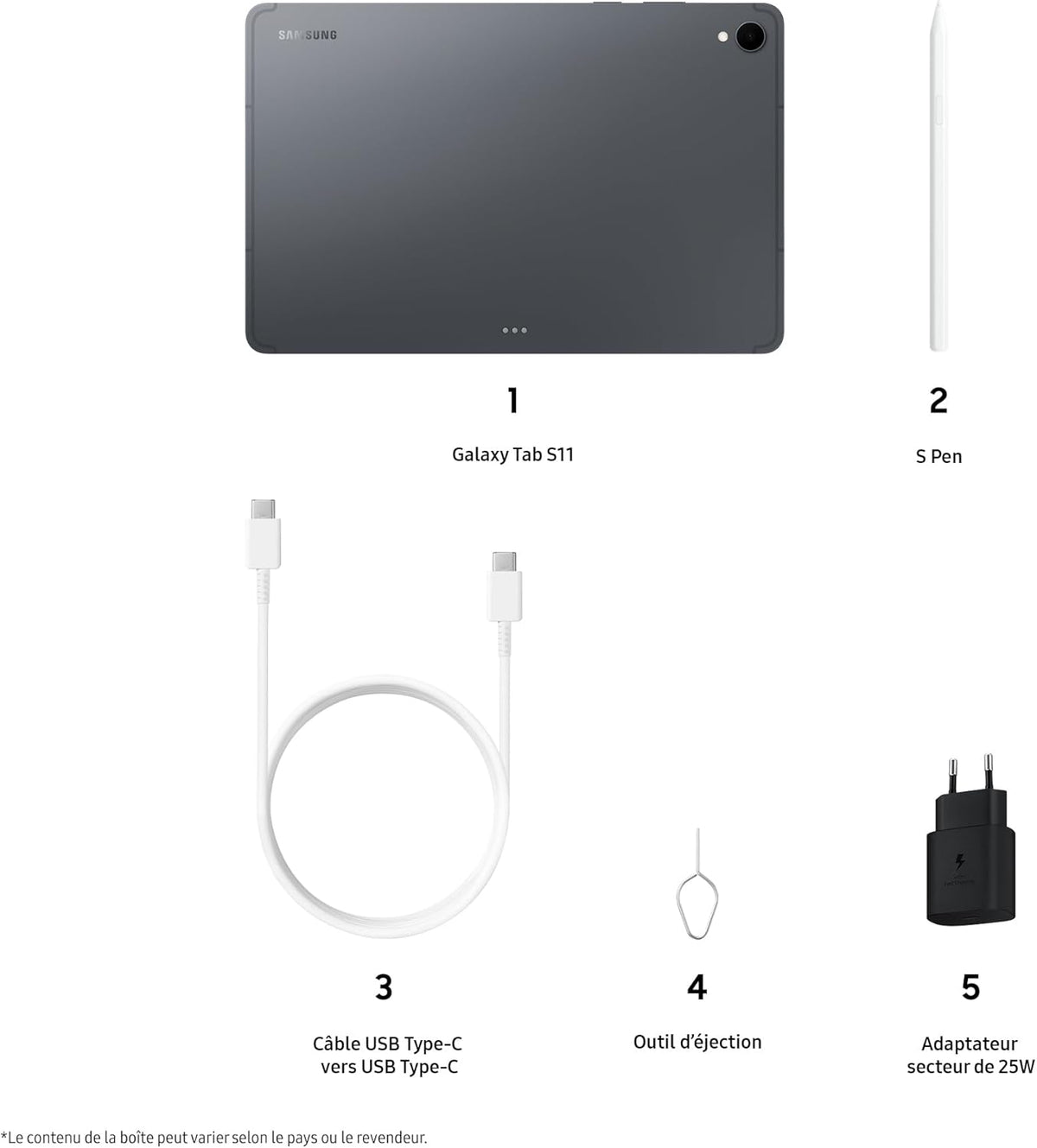 Samsung Galaxy Tab S11 11'' WiFi 128 GB, Tablette Android con Galaxy AI, Dex, Gris, S Pen y Cargador de Pared Rápido de 25 W incluido, Versión FR