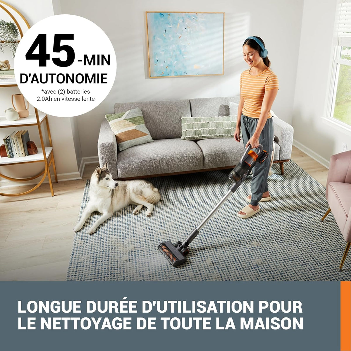 Aspiradora inalámbrica WORX 20V WX038, aspiradora de mano de 25Kpa, 45 min de autonomía, ligera para pelo de mascotas, alfombras y coche - incluye 2 baterías PowerShare, soporte de pared y cargador doble