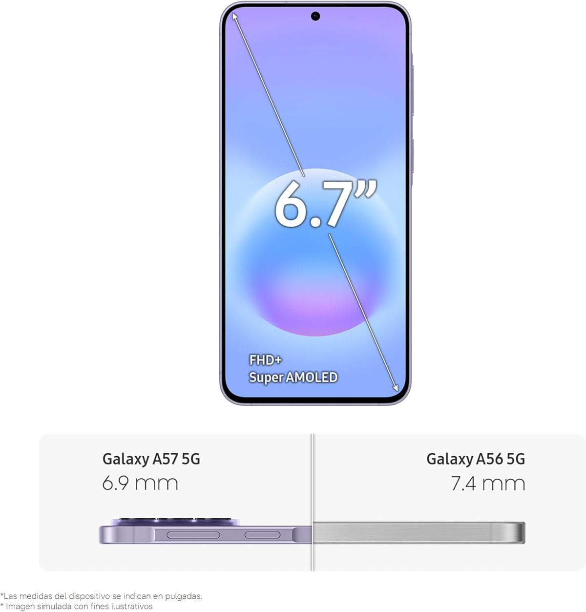 Samsung Galaxy A57 5G, 512 GB, móvil fino con IA, 8 GB, gran angular de 50 MP, autonomía de 2 días, batería de 5000 mAh, IP68, garantía del fabricante de 3 años + 1 año extra, color lila (versión española)