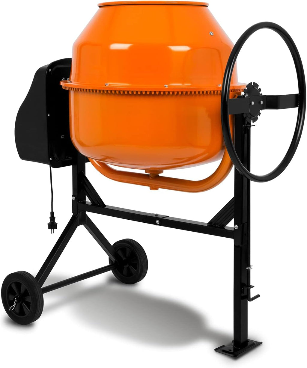 EBERTH 160L Hormigonera eléctrica móvil, motor de 650W, bastidor, tambor y corona dentada de acero, volante bloqueable, placa base ancha, hormigonera profesional, tambor orientable, manejo sencillo