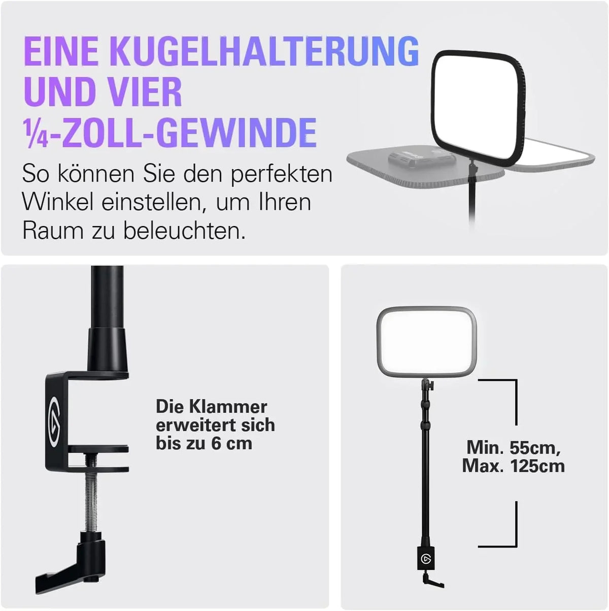Panel LED de iluminación de estudio de 2800 lúmenes con temperatura de color ajustable de 2900-7000 K, control por aplicación y abrazadera de mesa para streaming y videoconferencias