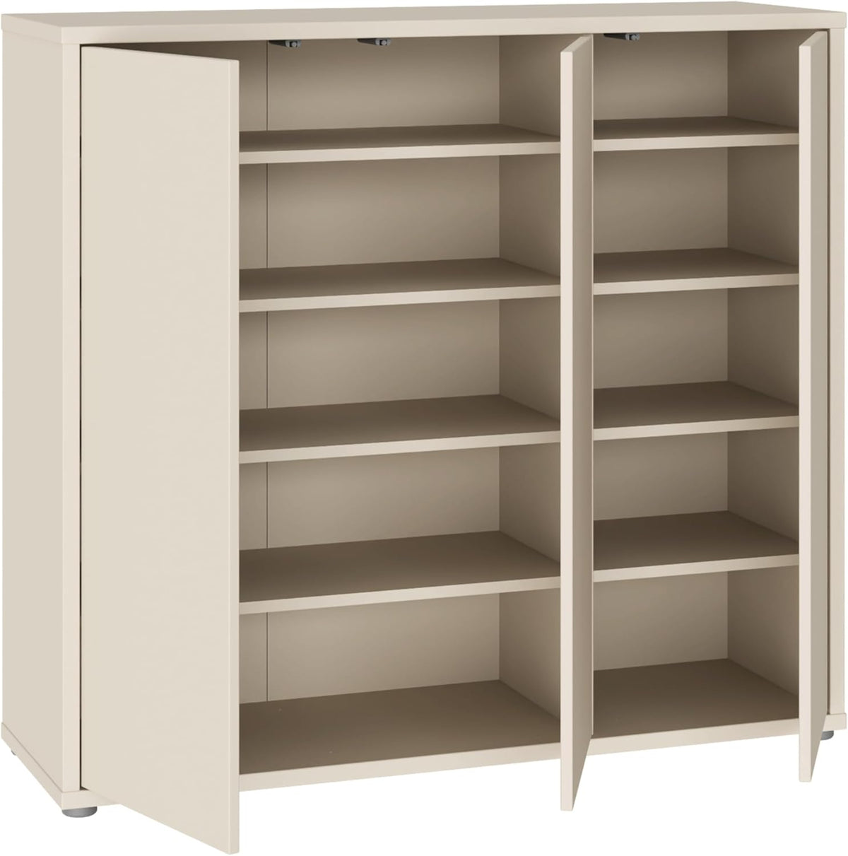 Zapatero Forte Alice Springs 100 110, armario de recibidor con 3 puertas y 8 estantes, madera reconstituida, color beige cachemira, 109,2 cm de ancho x 99,1 cm de alto x 34,9 cm de profundidad