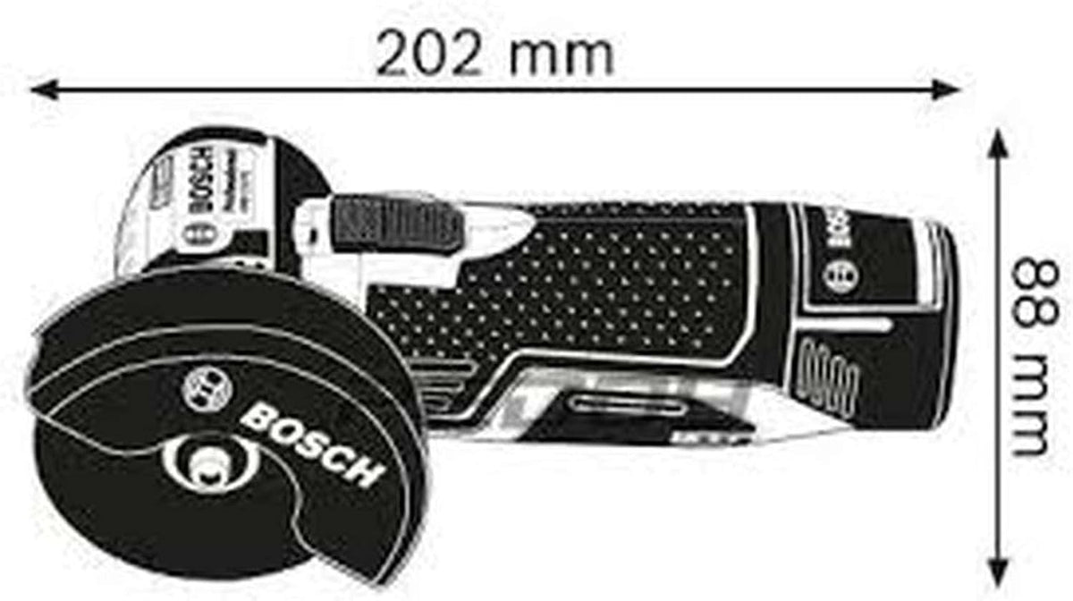 Miniamoladora angular a batería Bosch Professional 12V System GWS 12V-76 (incluye 2 baterías de 3,0 Ah, cargador rápido GAL 1230 CV, 1 disco Carbide Multi Wheel, 2 discos de corte Expert for Inox, L-BOXX2)