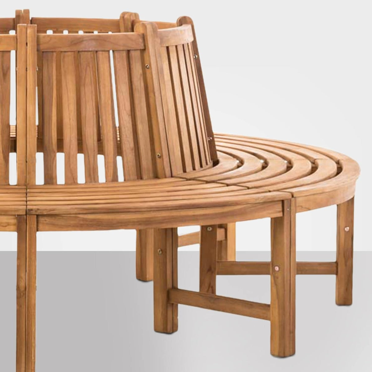 Banco circular para árbol CLP Baumbank Novum I Banco redondo con 8 plazas I Banco de madera natural con respaldo de madera de teca maciza, color: teca, tamaño: 200 cm