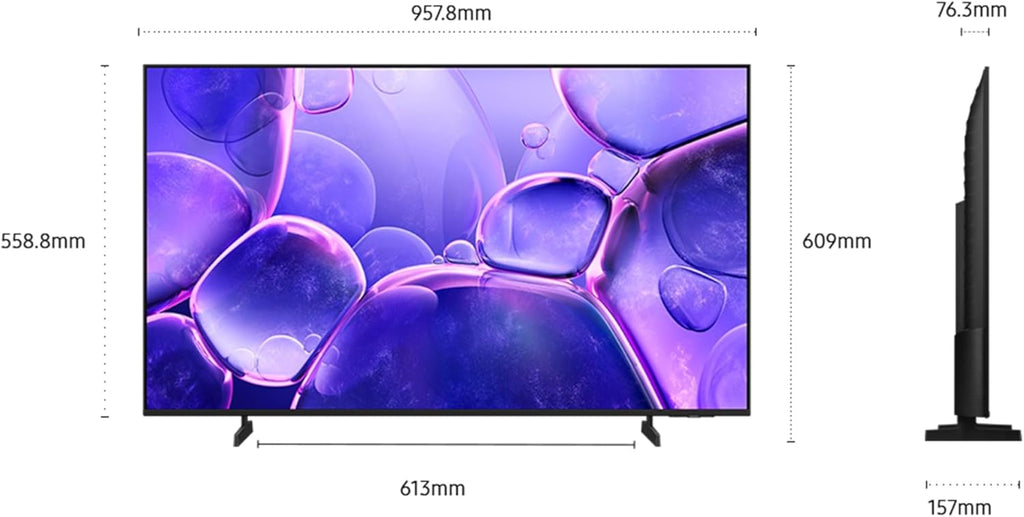 Televisor Samsung 43 pulgadas Crystal UHD 43U8075F Smart TV 4K, Bluetooth, WiFi, Airplay, Procesador Crystal 4K, HDR, Q-Symphony, Knox Security, Gaming Hub, Bixby, aplicaciones de operador integradas