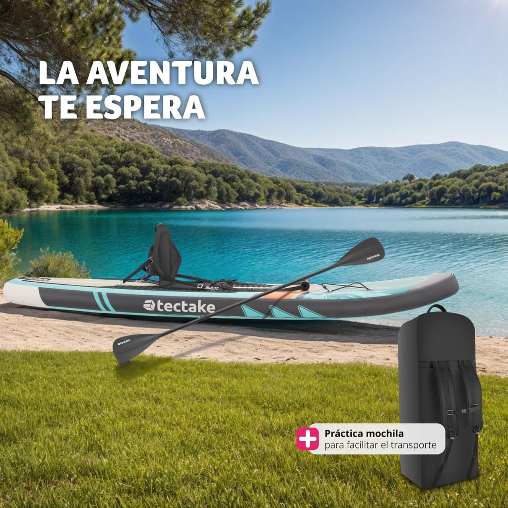 tectake® Tabla de Stand Up Paddle Hinchable, incluye remo 2 en 1, asiento de kayak, bomba de aire, mochila de transporte, Stand Up Paddle, accesorios para paddle surf, tabla hinchable