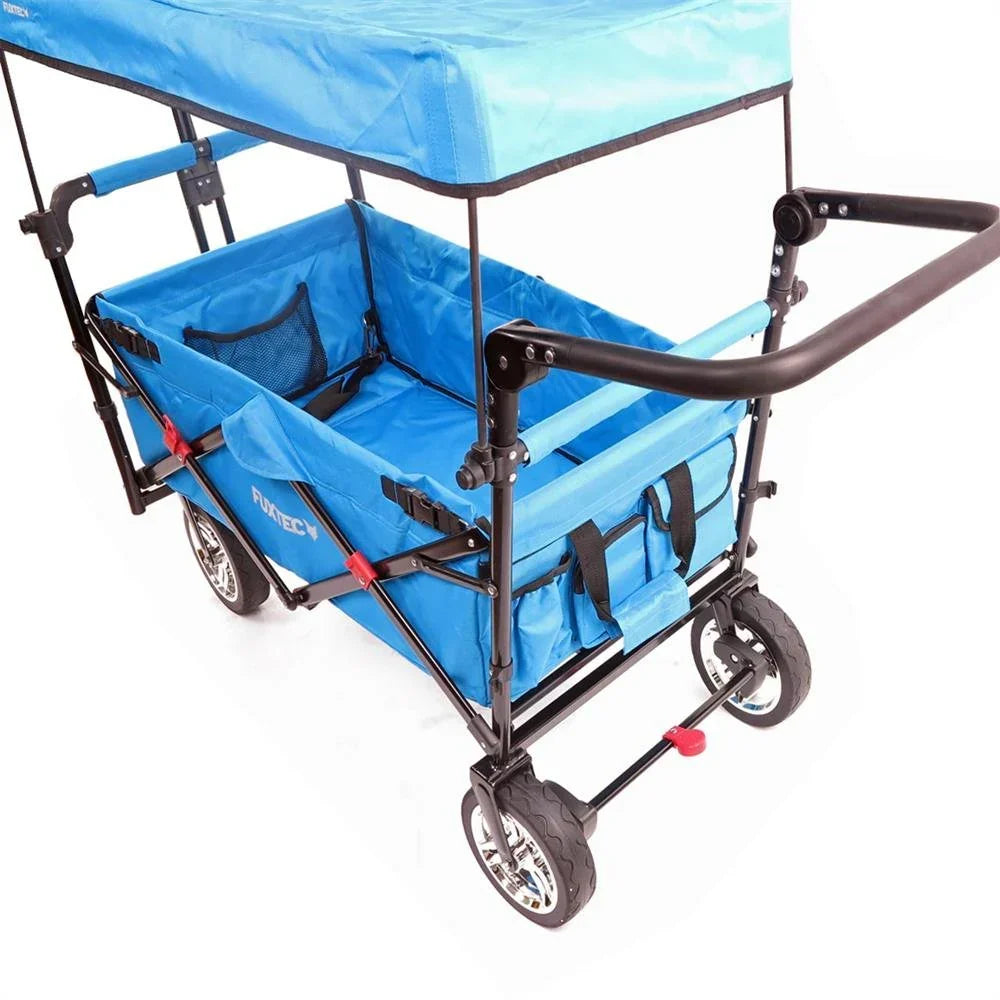 Carrito plegable FUXTEC FX-CT700, carro plegable gris para el transporte de niños, ciudad, campo, playa o montaña - con capota anti-UV, asa de empuje, freno de mano delantero y trasero, el original