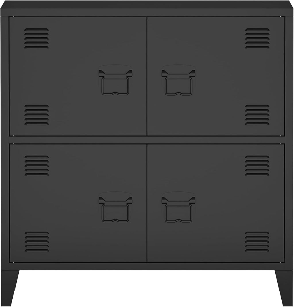 [en.casa] Armario de oficina Hamina archivador con 4 puertas armario multiusos con 2 estantes armario de almacenamiento industrial de acero armario auxiliar 80 x 40 x 82 cm negro