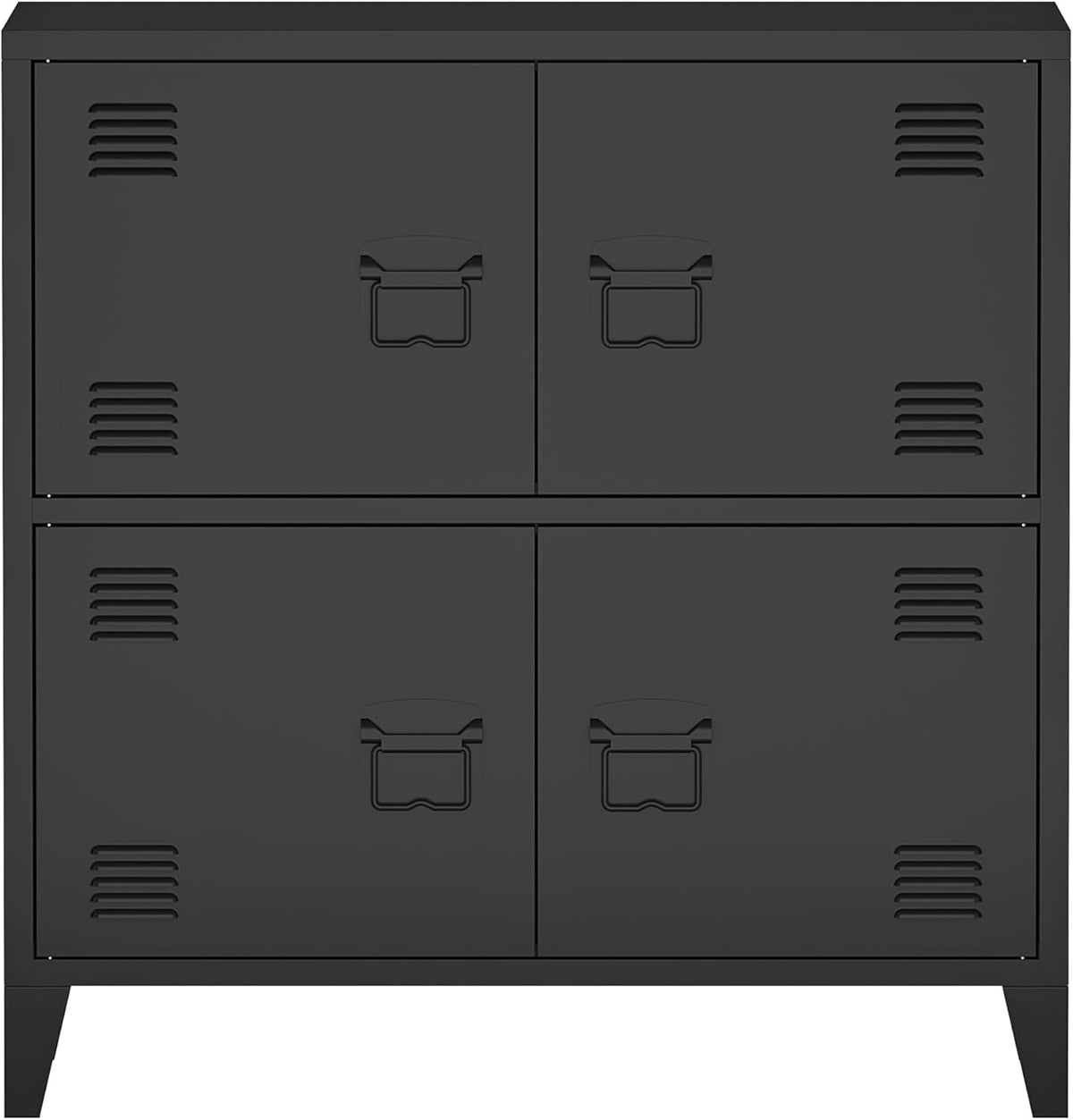 [en.casa] Armario de oficina Hamina archivador con 4 puertas armario multiusos con 2 estantes armario de almacenamiento industrial de acero armario auxiliar 80 x 40 x 82 cm negro