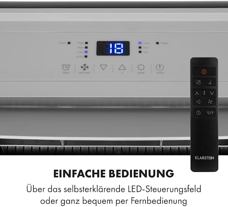 KLARSTEIN Grandbreeze Pro 14K – Aire acondicionado portátil, deshumidificador, ventilador, 3 velocidades, 14000 BTU/1,65 kW, habitación: 42 a 68 m², flujo: 460 m³/h, eficiencia energética A – Blanco