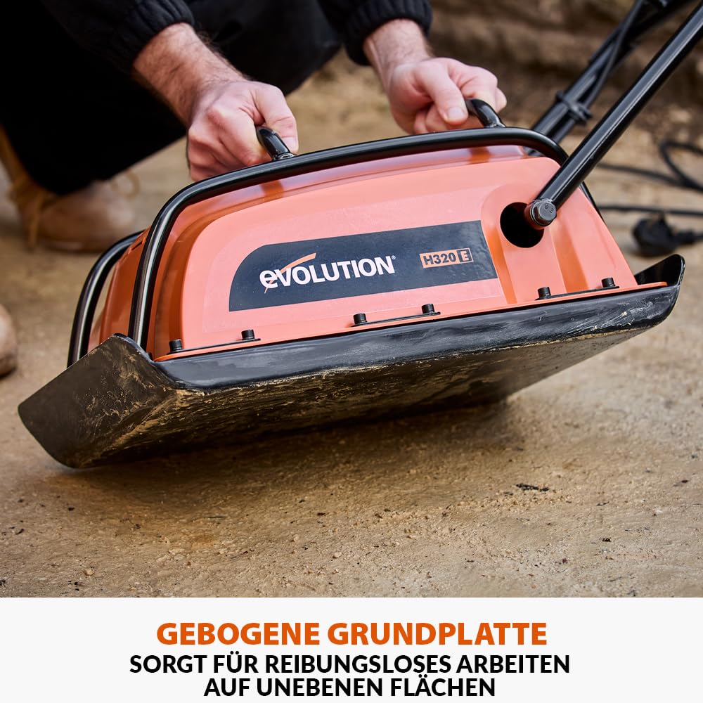 Pisón vibrante eléctrico Evolution Power Tools H320E Hulk, compactador de placa para senderos, césped artificial, terrazas, trabajos de pavimentación y arena