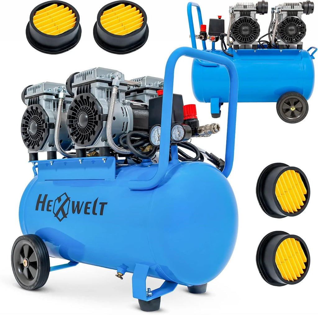 Kompresor 50L sprężarka powietrza 8 bar, 1500W / 3000W, bezolejowy lub olejowy, 250–380 l/min, 1/4", 2 wyjścia, manometr, reduktor ciśnienia, do warsztatu, garażu i opon (4T-50L)
